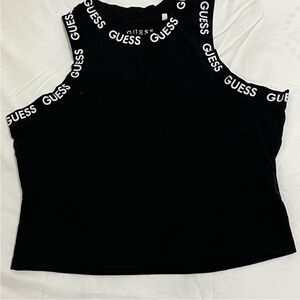 GUESS Black Cropped Tank Top with Logo Trim Women’s Size XL